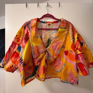 NWT Farm Rio Neon Macaws Collar Blouse - XL